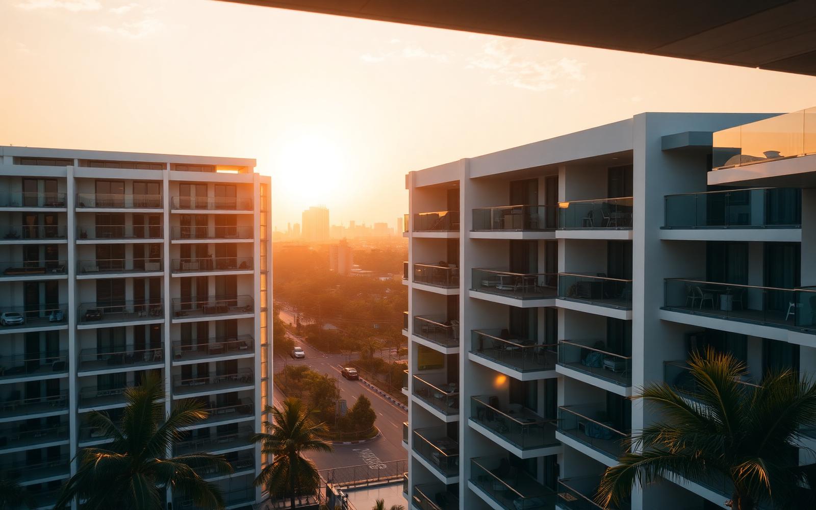 Modern residential towers at golden hour in Lagos
